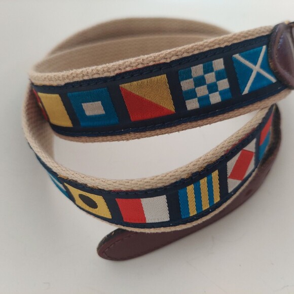 Ribbon Belt Mens Size XL Leather 41" Golf Sailing Casual Skippers Nautical Flag - Picture 3 of 9